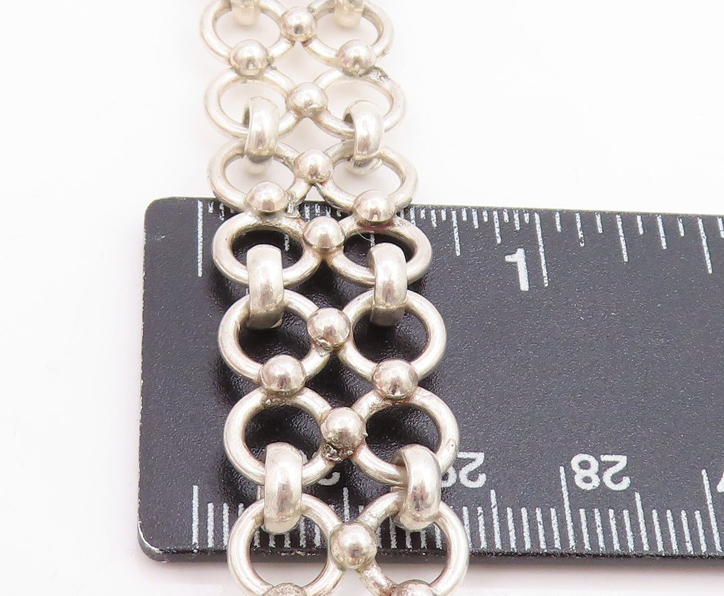 925 Sterling Silver Vintage Bracelet Interlocking Open Circles Wide Link BT11720