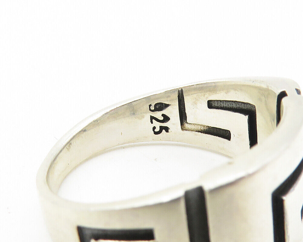 925 Sterling Silver Greek Key Design Polished Tapered Band Ring Sz 9 RG11252