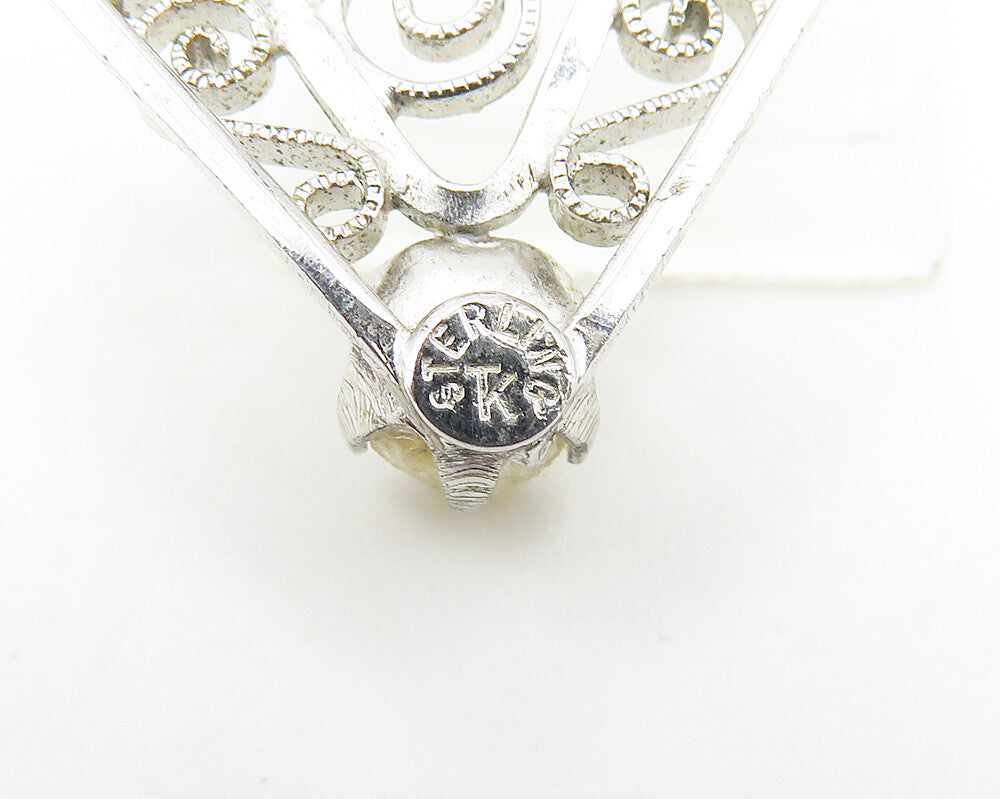 925 Sterling Silver Shiny Petite Pearl Open Swirl Design Pendant PT8295