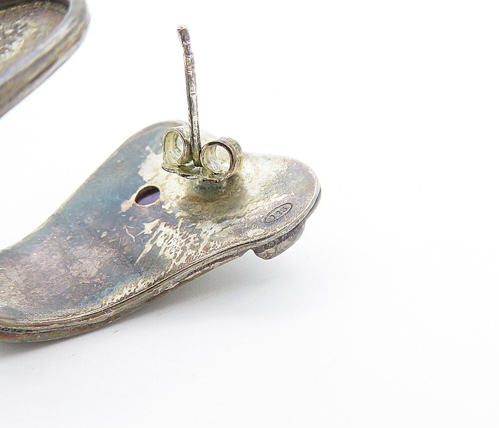 925 Sterling Silver Vintage Amethyst Dark Tone JHoop Earrings EG3307