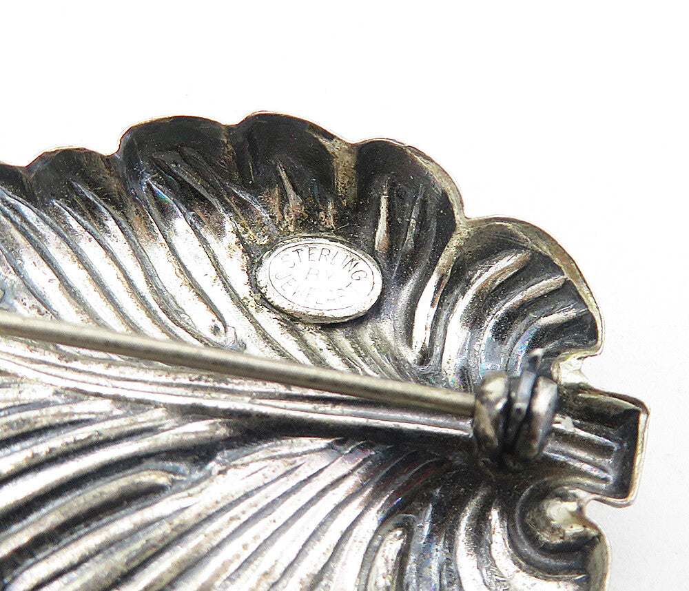 JEWEL ART 925 Sterling Silver Vintage Dark Tone Floral Leaf Brooch Pin BP3199
