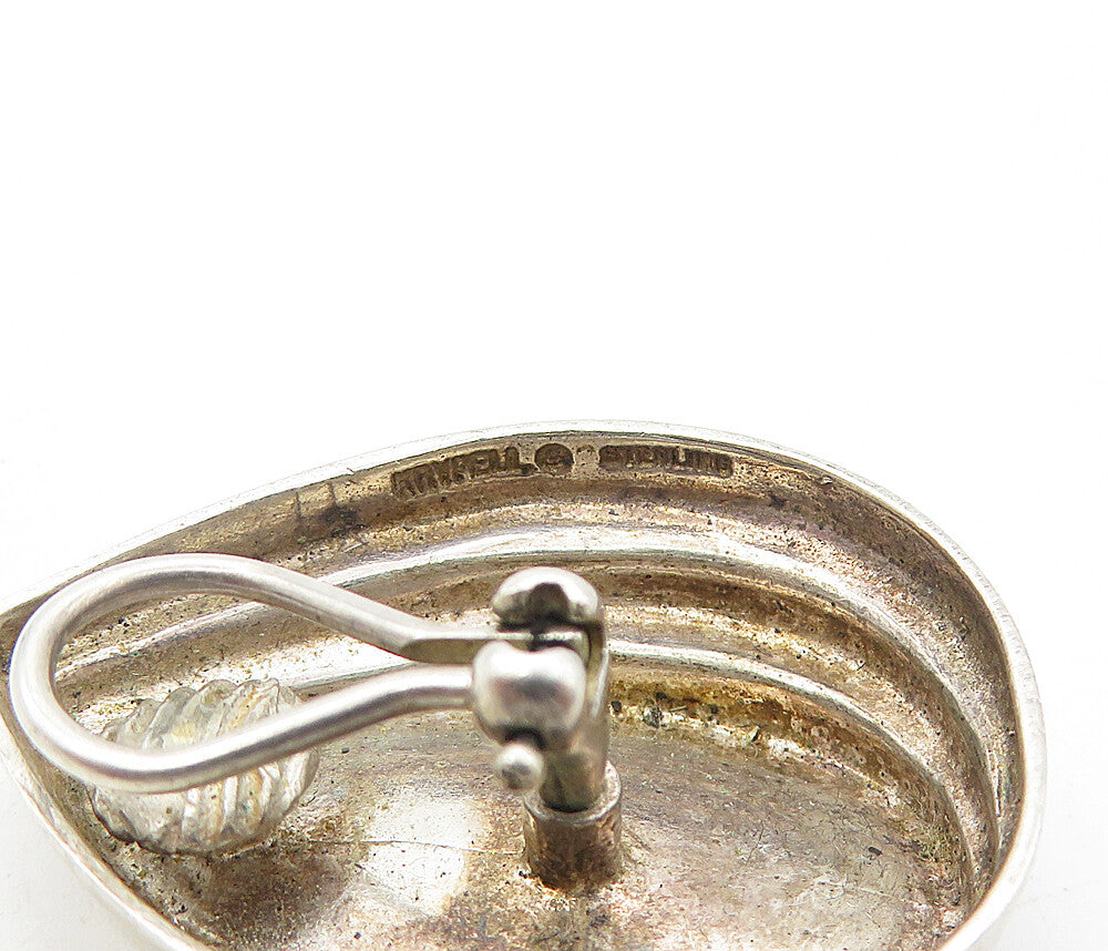 925 Sterling Silver Vintage Concave Tear Drop Non Pierce Earrings EG3806