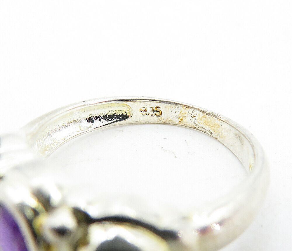 925 Sterling Silver Vintage Purple Topaz Shiny Solitaire Ring Sz 7 RG5771