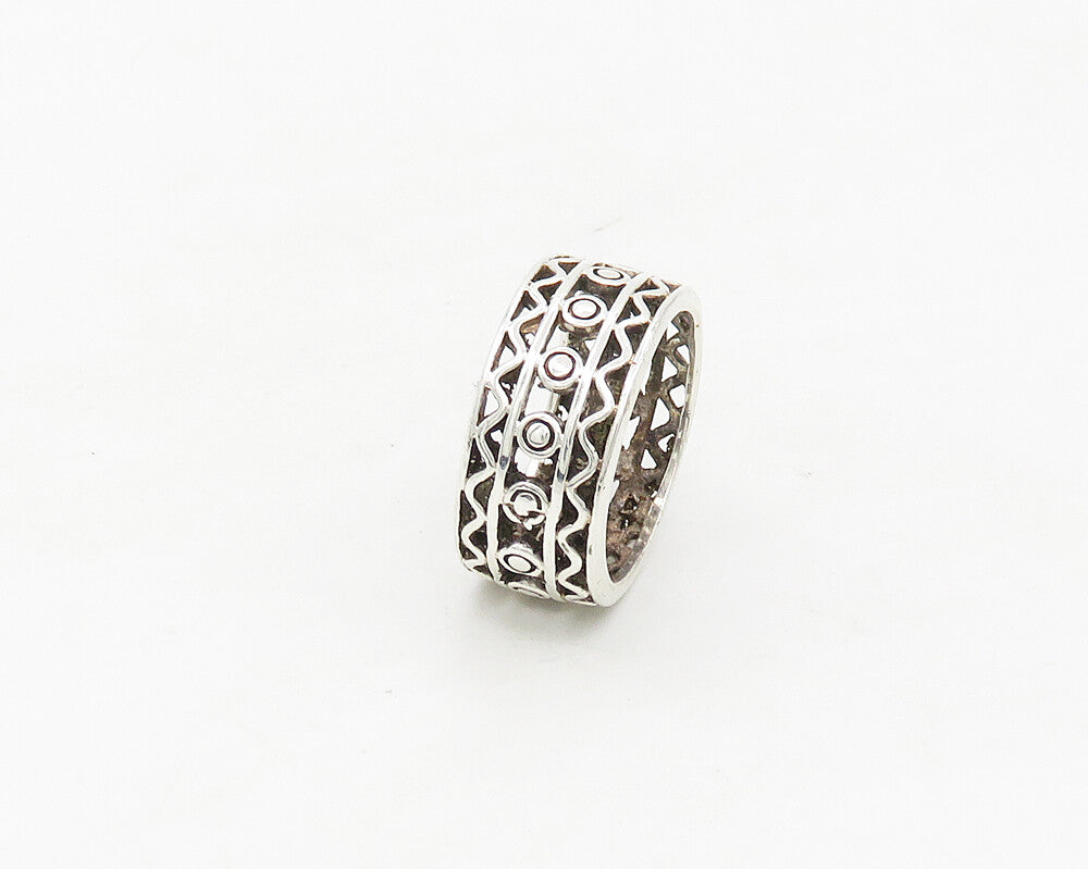 925 Sterling Silver Vintage Shiny Wavy Border Cutout Band Ring Sz 7 RG17422