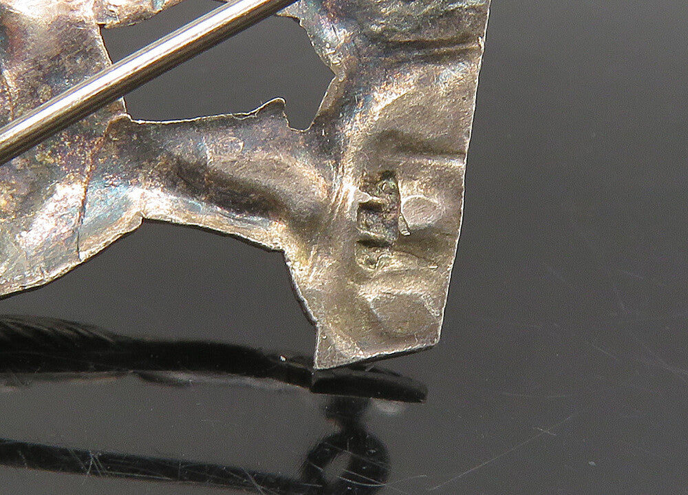 925 Sterling Silver Vintage Shiny Oxidized Peru Alpaca Brooch Pin BP8675