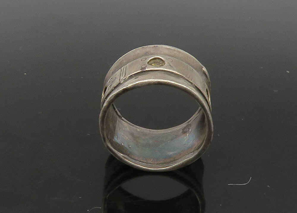 ISRAEL 925 Silver Vintage Blue Cat's Eye Stone Band Ring Sz 8.5 RG23021