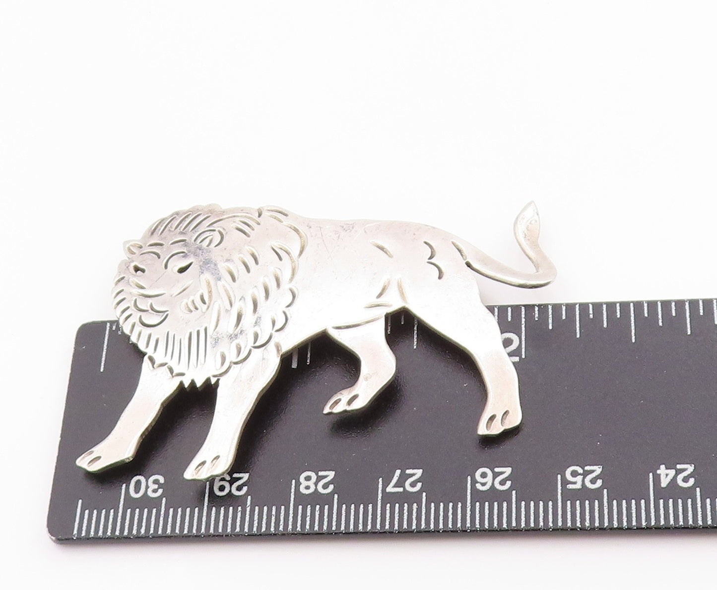 925 Sterling Silver Vintage Brooch MEXICO Etched Leo Zodiac Lion Cut Out BP11811