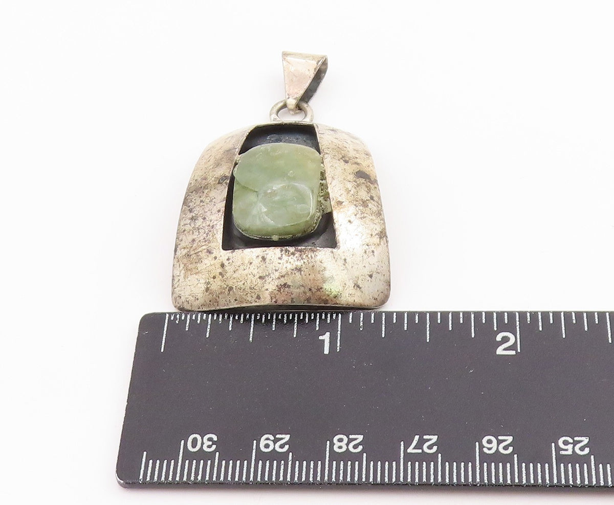 925 Sterling Silver Vintage Pendant POLAND Green Cabochon Gemstone PT25155