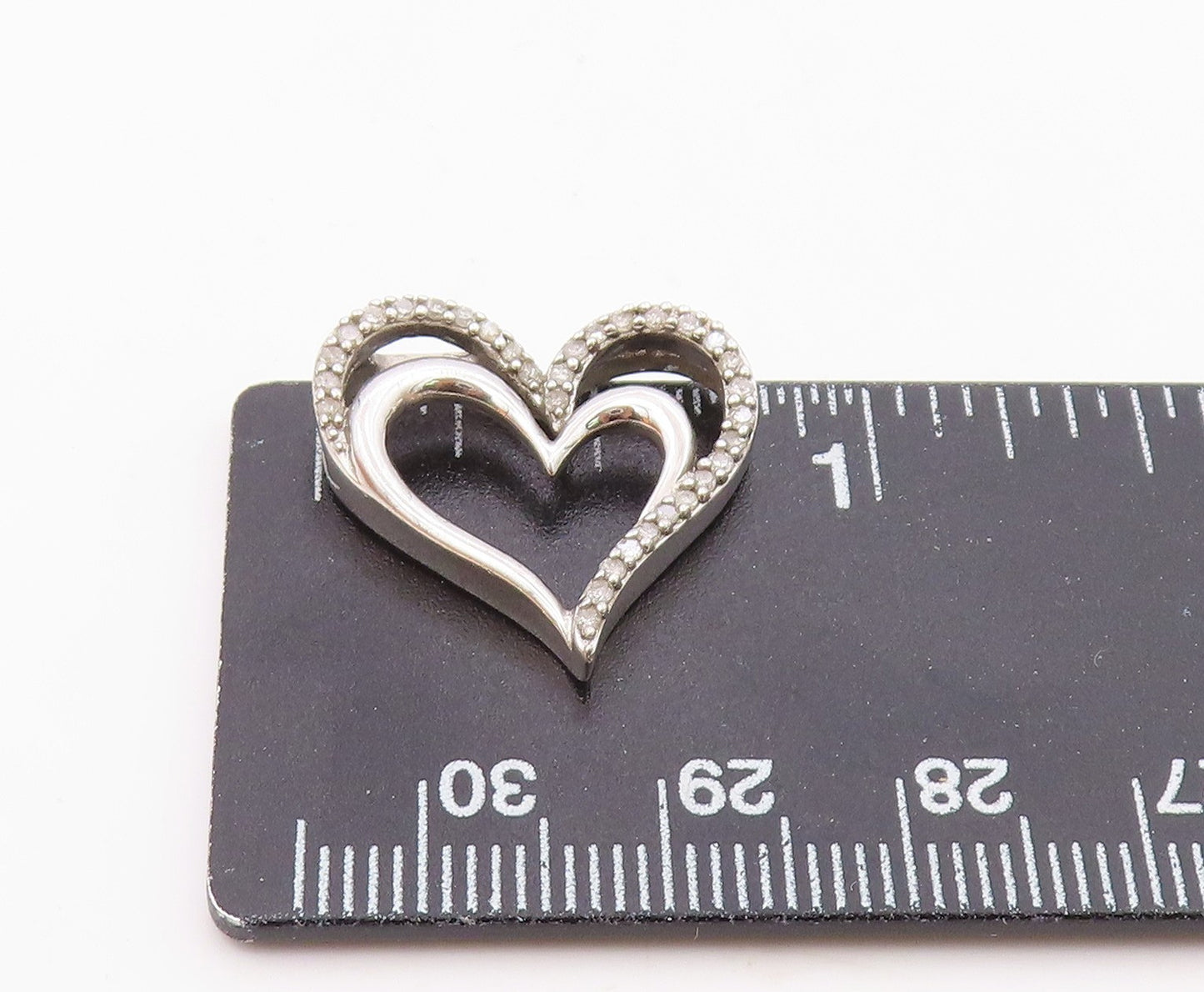 925 Sterling Silver Vintage Genuine Diamonds Open Love Heart Pendant PT16261