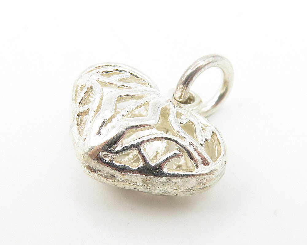 925 Sterling Silver Vintage Petite Love Heart Swirl Cage Pendant PT9131