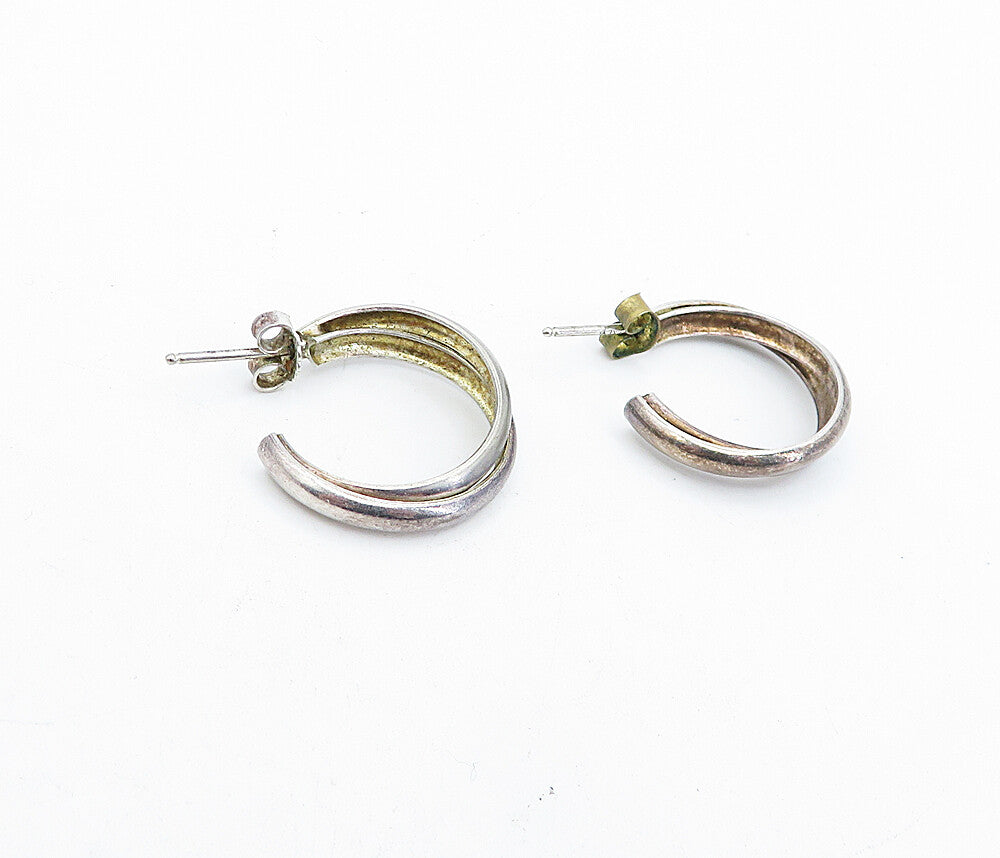 925 Sterling Silver Vintage Petite Dark Tone Double Hoop Earrings EG2650