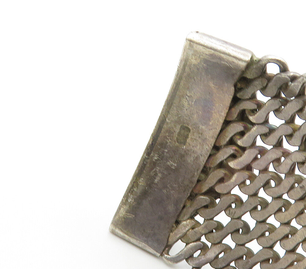 925 Sterling Silver Vintage Dark Tone Woven Wide Cuff Bracelet BT6390