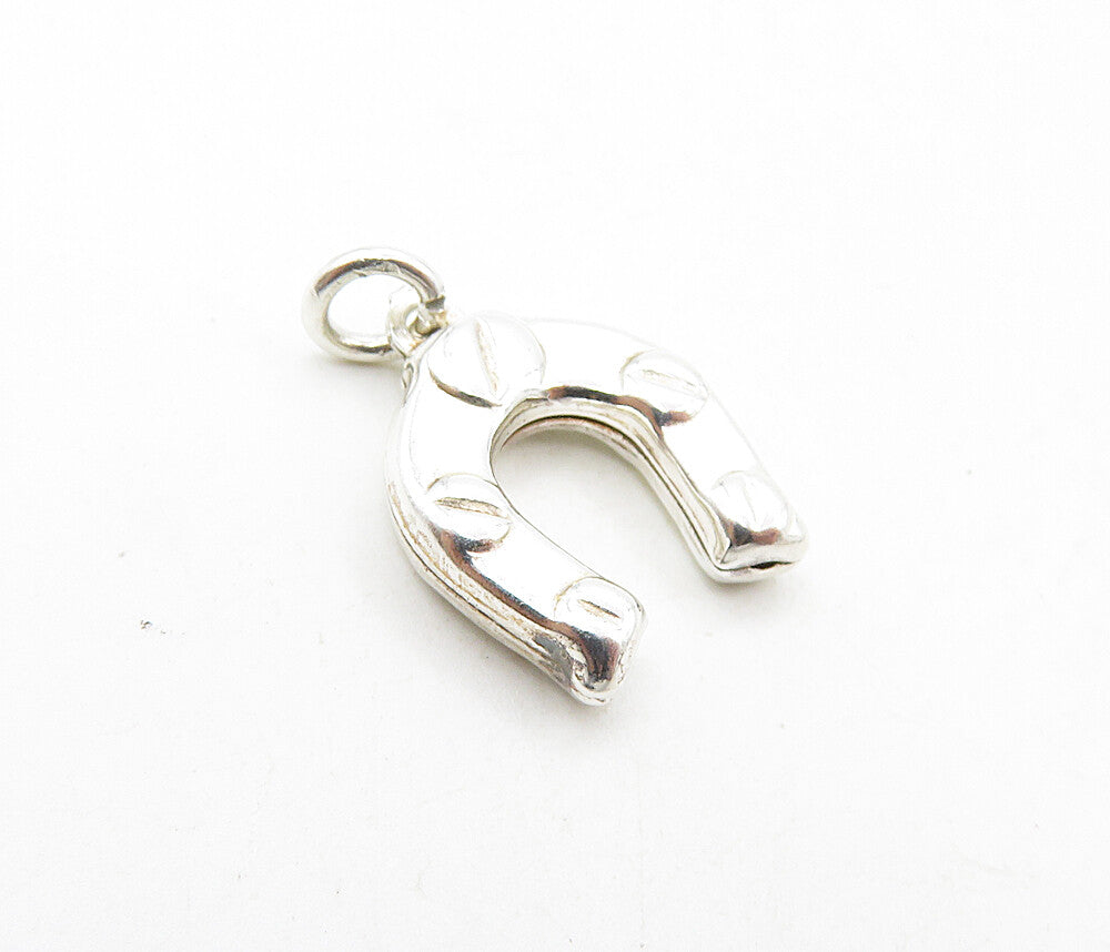 925 Sterling Silver Vintage Shiny Petite Hollow Horseshoe Drop Pendant PT6836