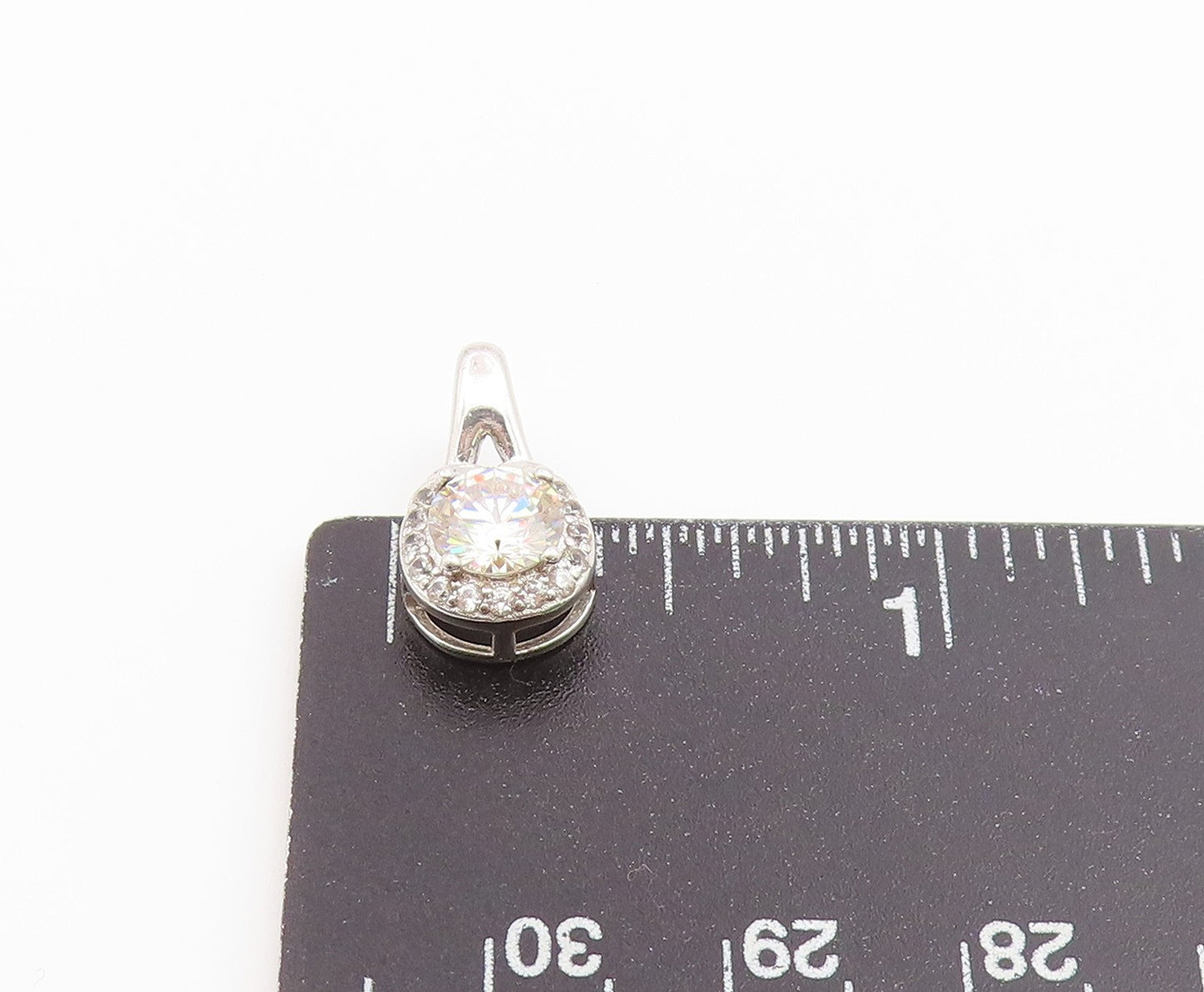 925 Sterling Silver Vintage Pendant Round Cut CZ Halo Solitaire Charm PT26541