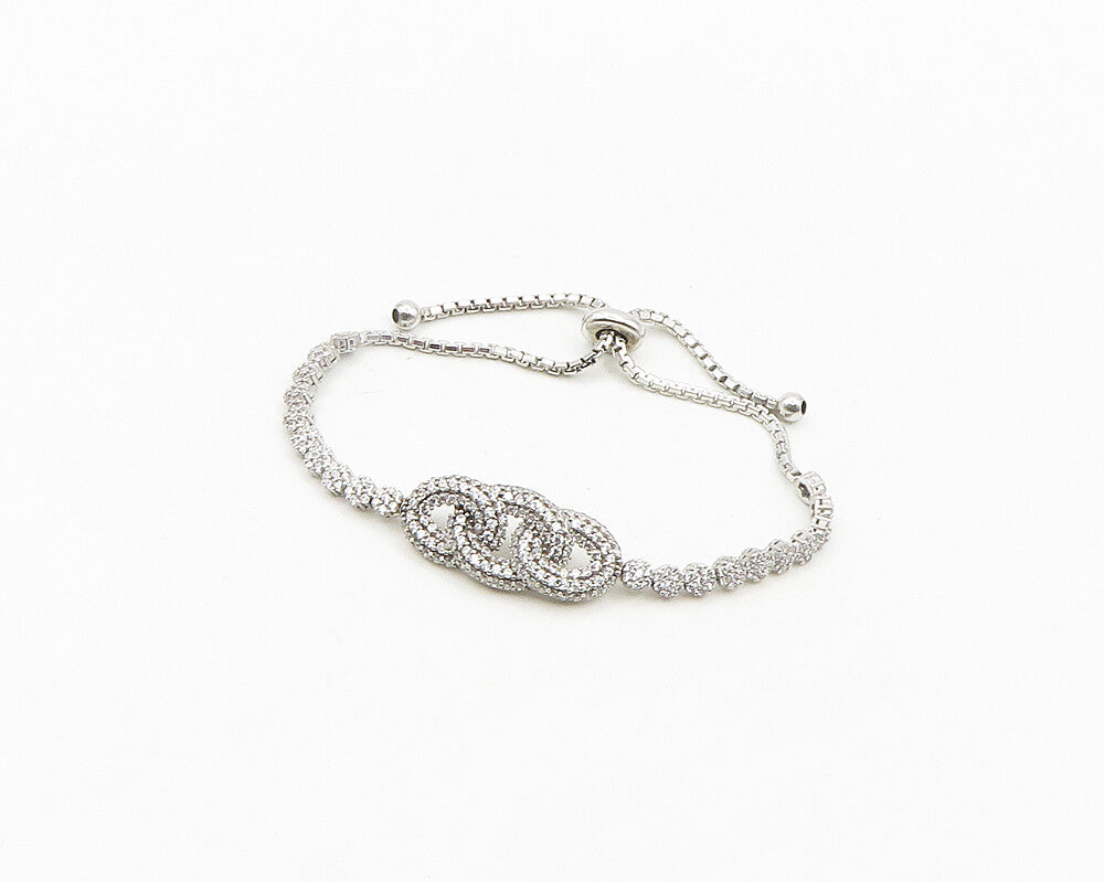 925 Sterling Silver Vintage Sparkling Cubic Zirconia Chain Bracelet BT7830