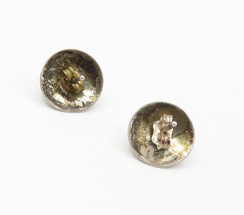 NAVAJO 925 Sterling Silver Vintage Cabochon Black Onyx Stud Earrings EG8578