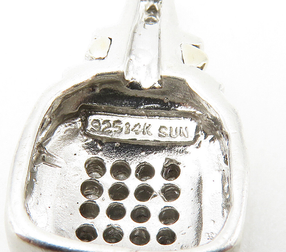 925 Sterling Silver & 14K GOLD Genuine Diamonds Square Twist Pendant PT12045