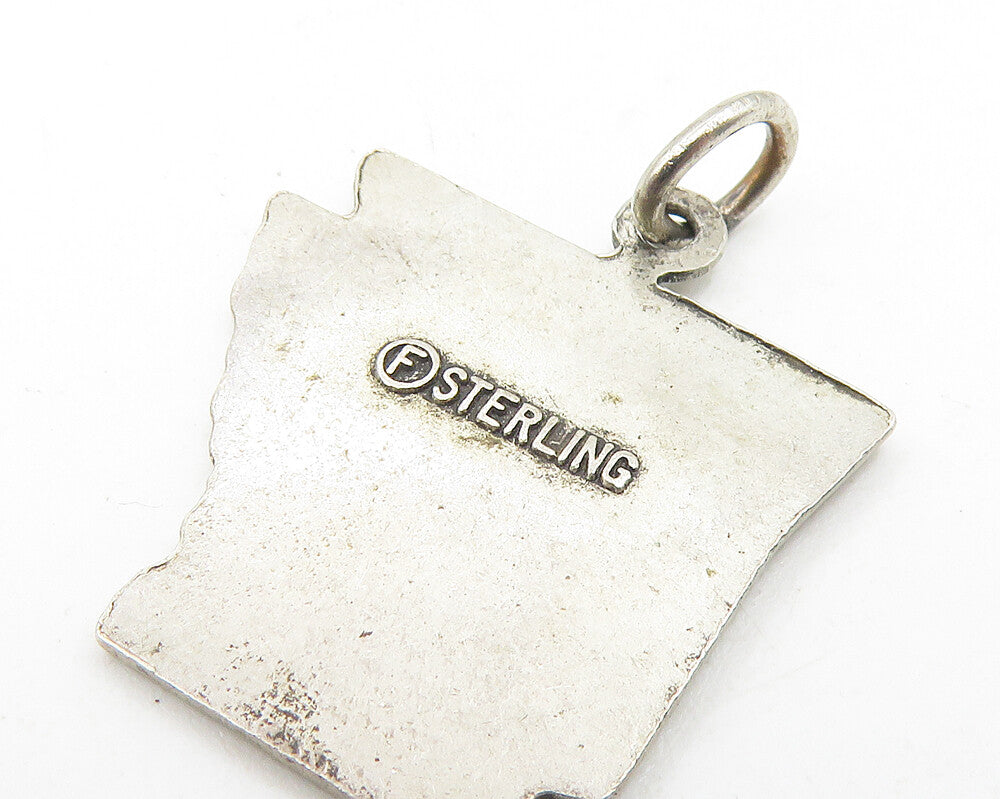 925 Sterling Silver Vintage Oxidized Arkansas State Map Drop Pendant PT8919