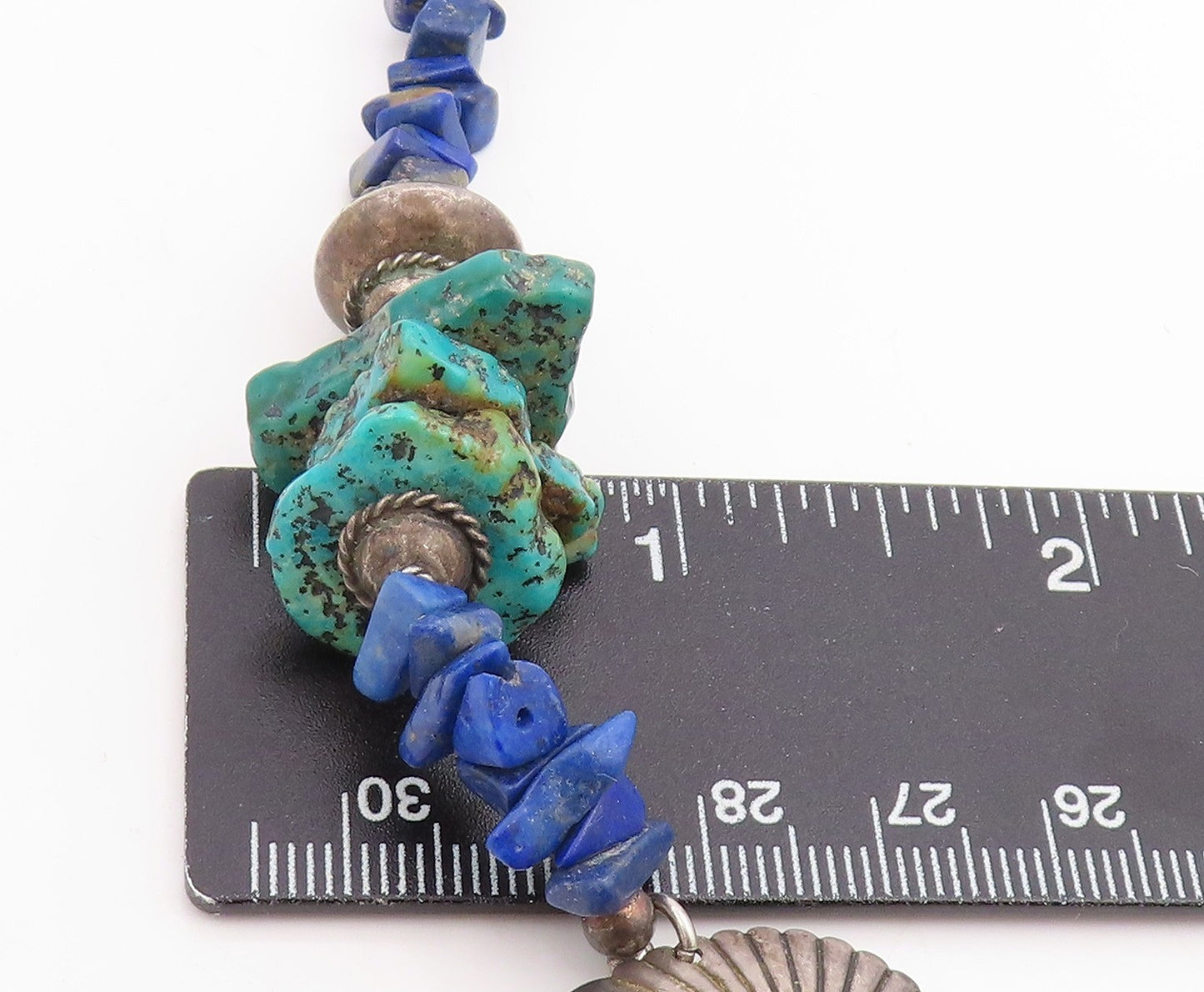 925 Sterling Silver Vintage Necklace SOUTHWESTERN Lapis Lazuli Bead Chain NE4786