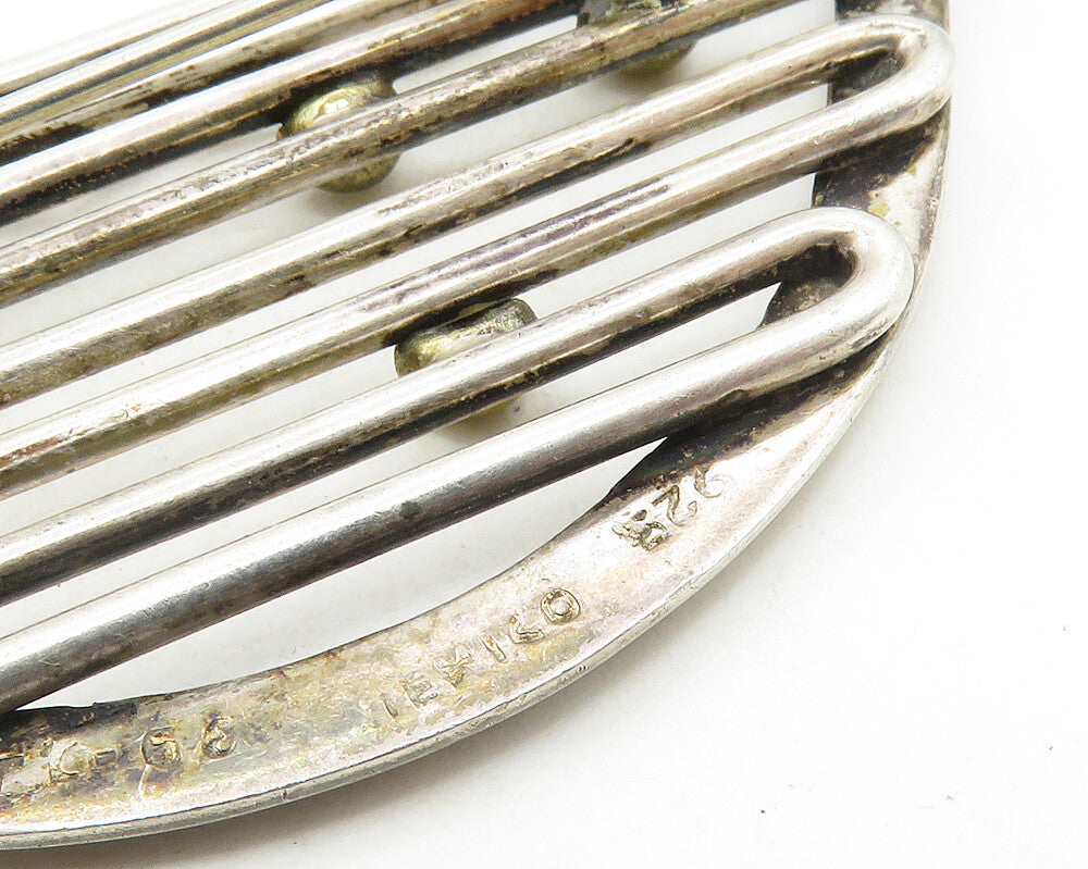 MEXICO 925 Sterling Silver Vintage Two Tone Swirl Design Brooch Pin BP3987