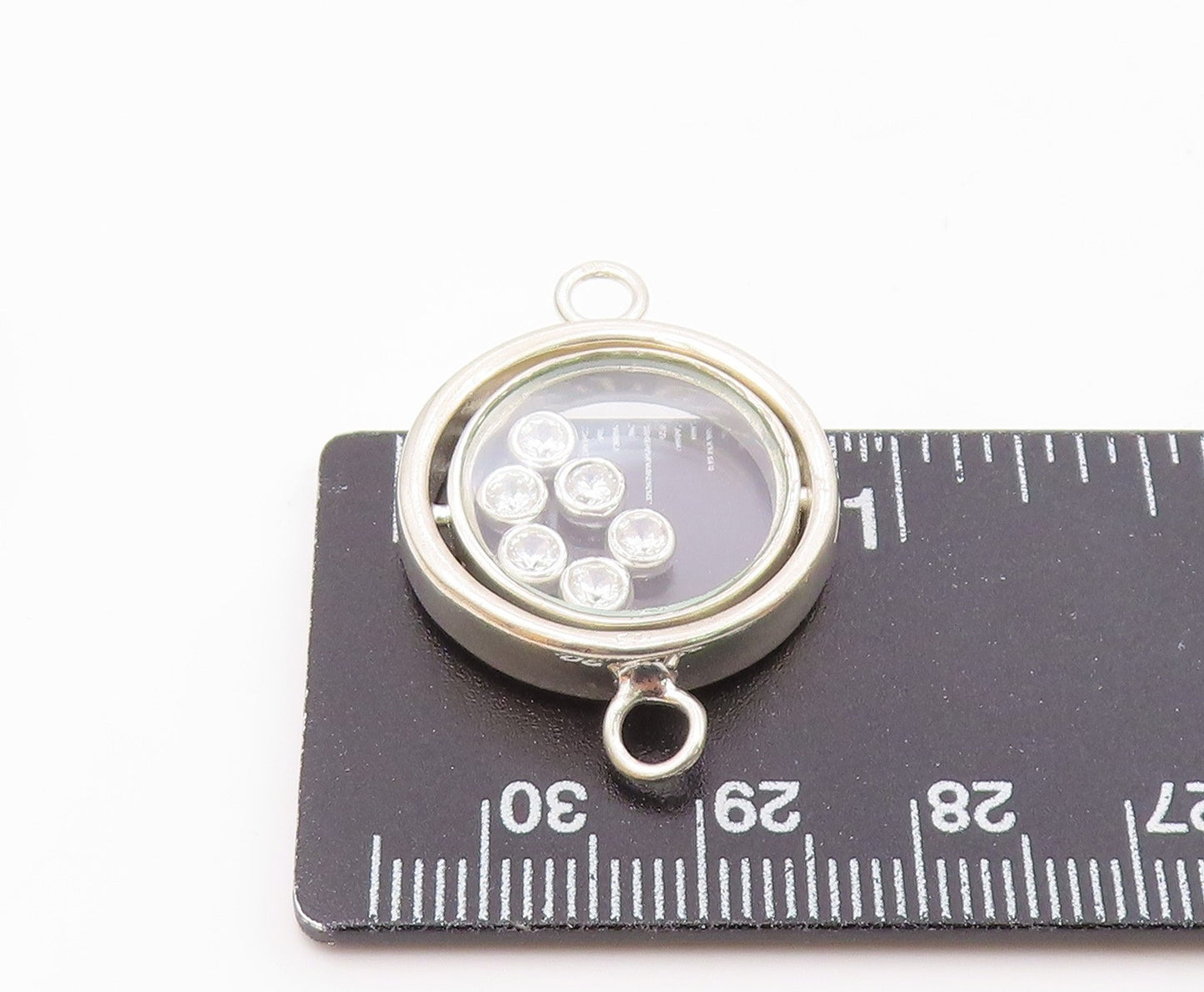 925 Sterling Silver Vintage Shiny Cubic Zirconia Round Slide Pendant PT10985