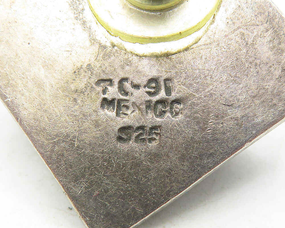 MEXICO 925 Sterling Silver Vintage Oxidized Modernist Drop Earrings EG6127