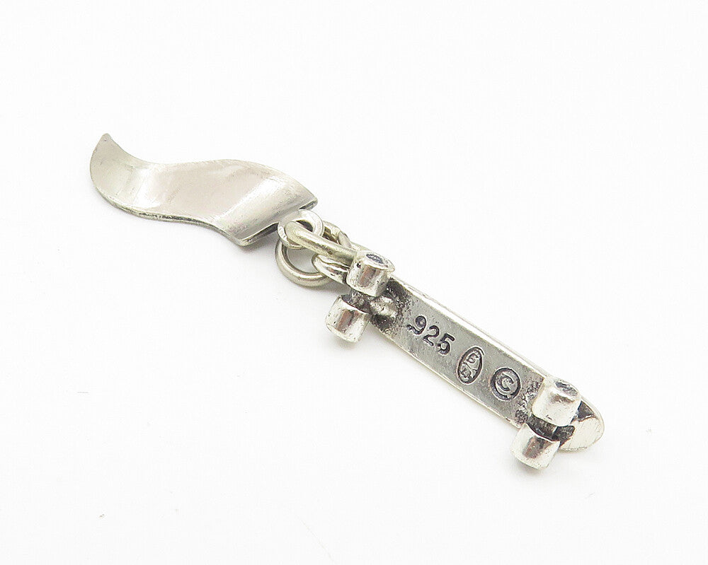 925 Sterling Silver Vintage Petite Dark Tone Skateboard Sport Pendant PT9044