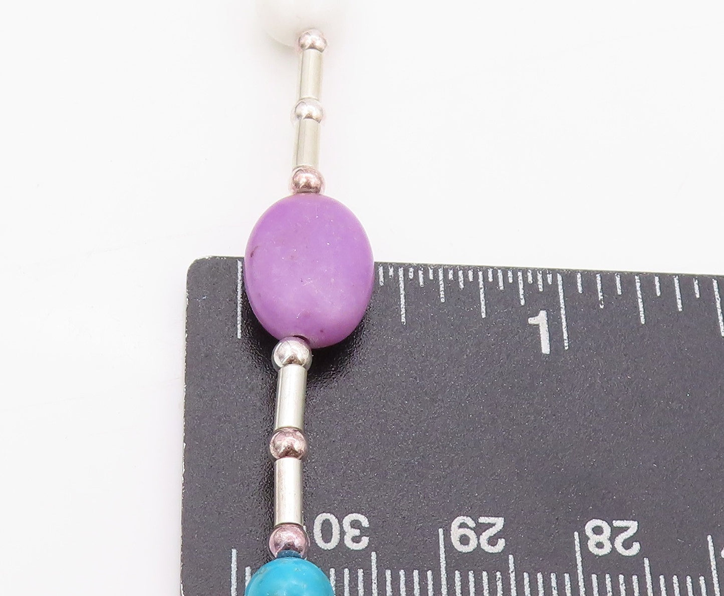 925 Sterling Silver Vintage Necklace Cabochon Turquoise Jade & Gemstone NE4511