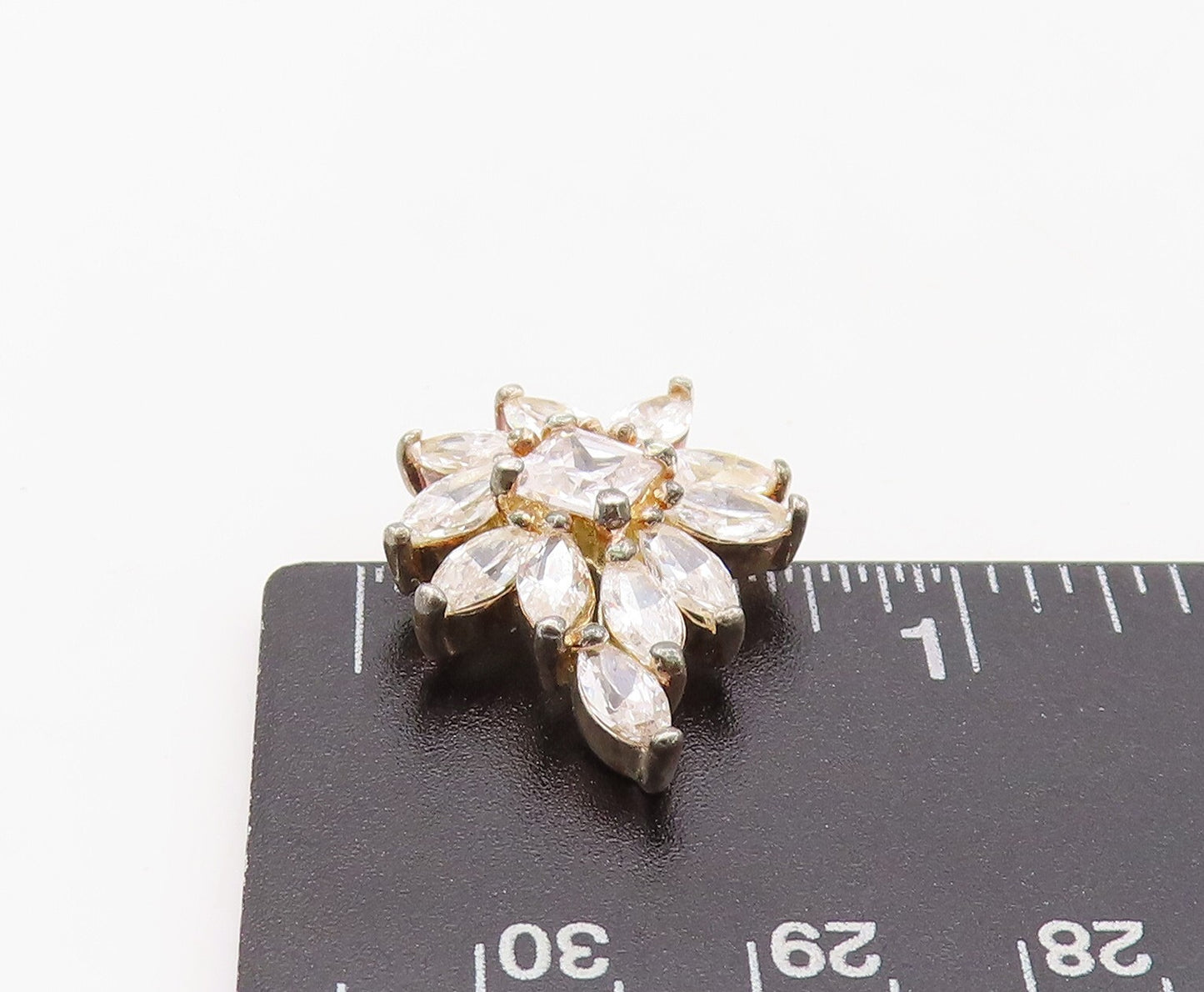 925 Sterling Silver Vintage Pendant Designer Marquise Cut CZ Flower PT23599