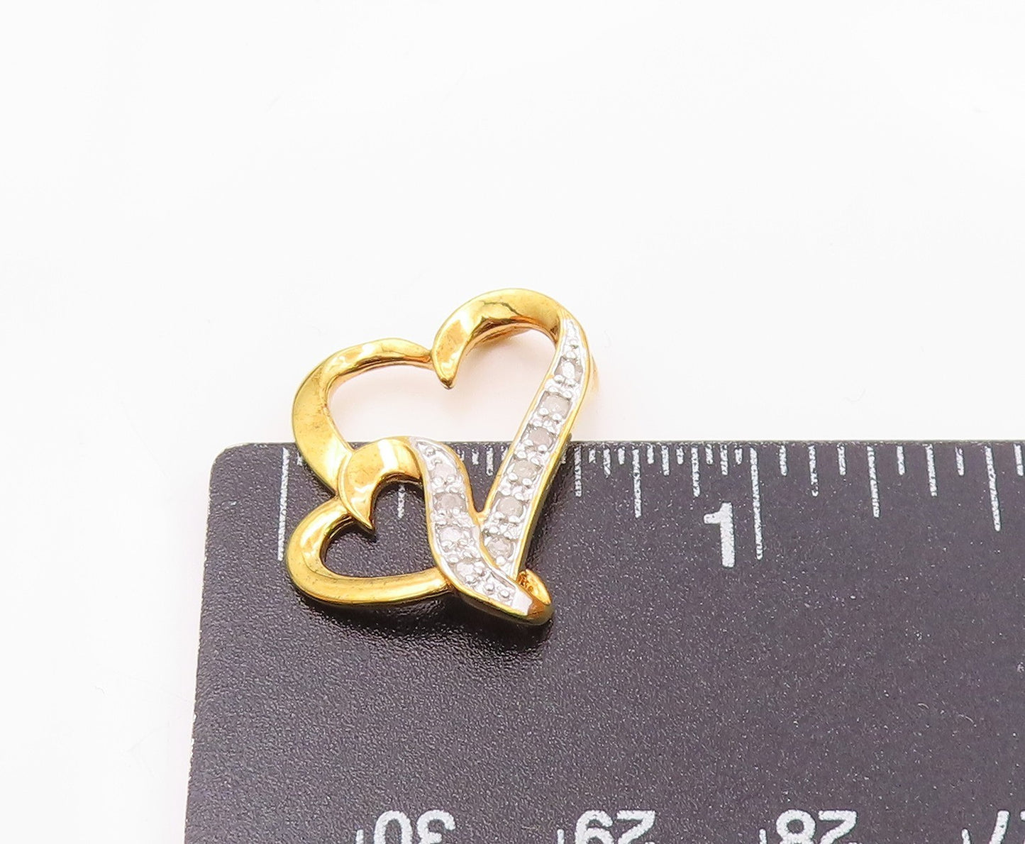 925 Sterling Silver Genuine Diamonds Gold Plated Love Hearts Pendant PT7845