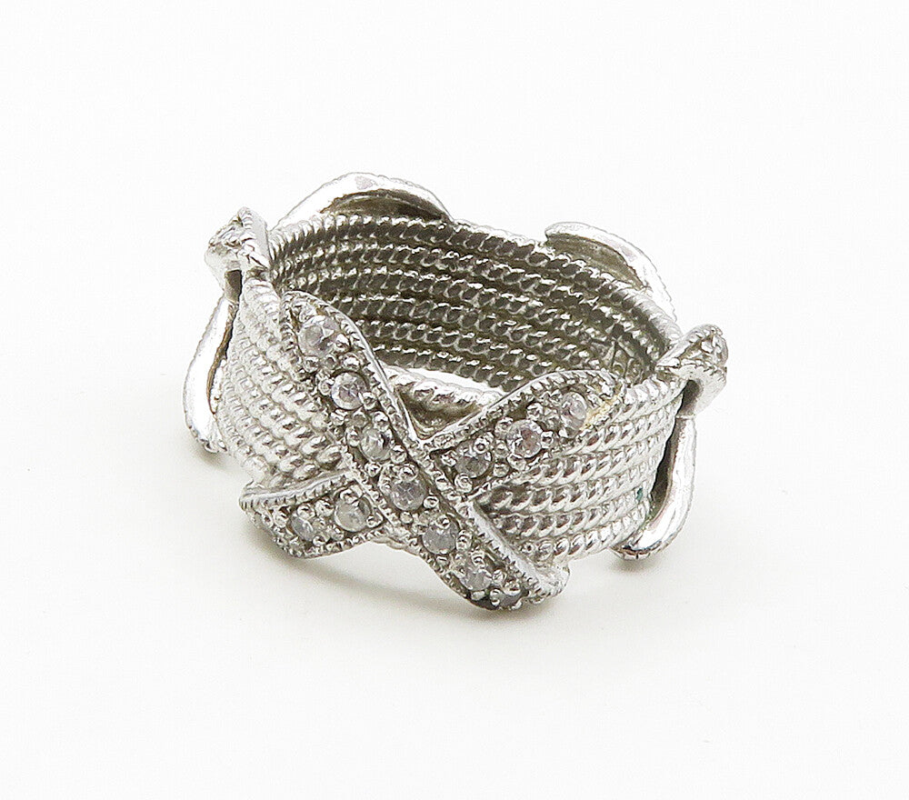 925 Sterling Silver Cubic Zirconia Rope Twist Shiny Band Ring Sz 7 RG16358