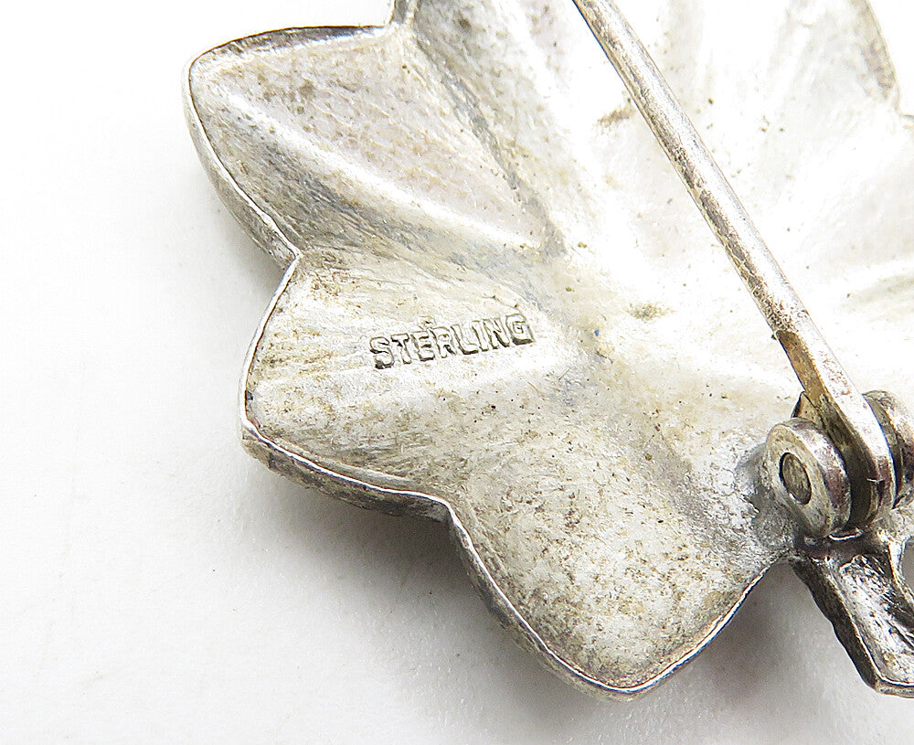 925 Sterling Silver Vintage Shiny Maple Leaf Autumn Motif Brooch Pin BP3457