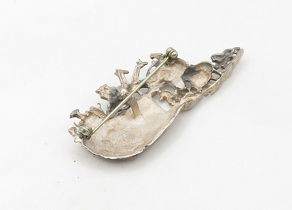925 Sterling Silver Vintage Noah's Ark Religious Motif Brooch Pin BP8392