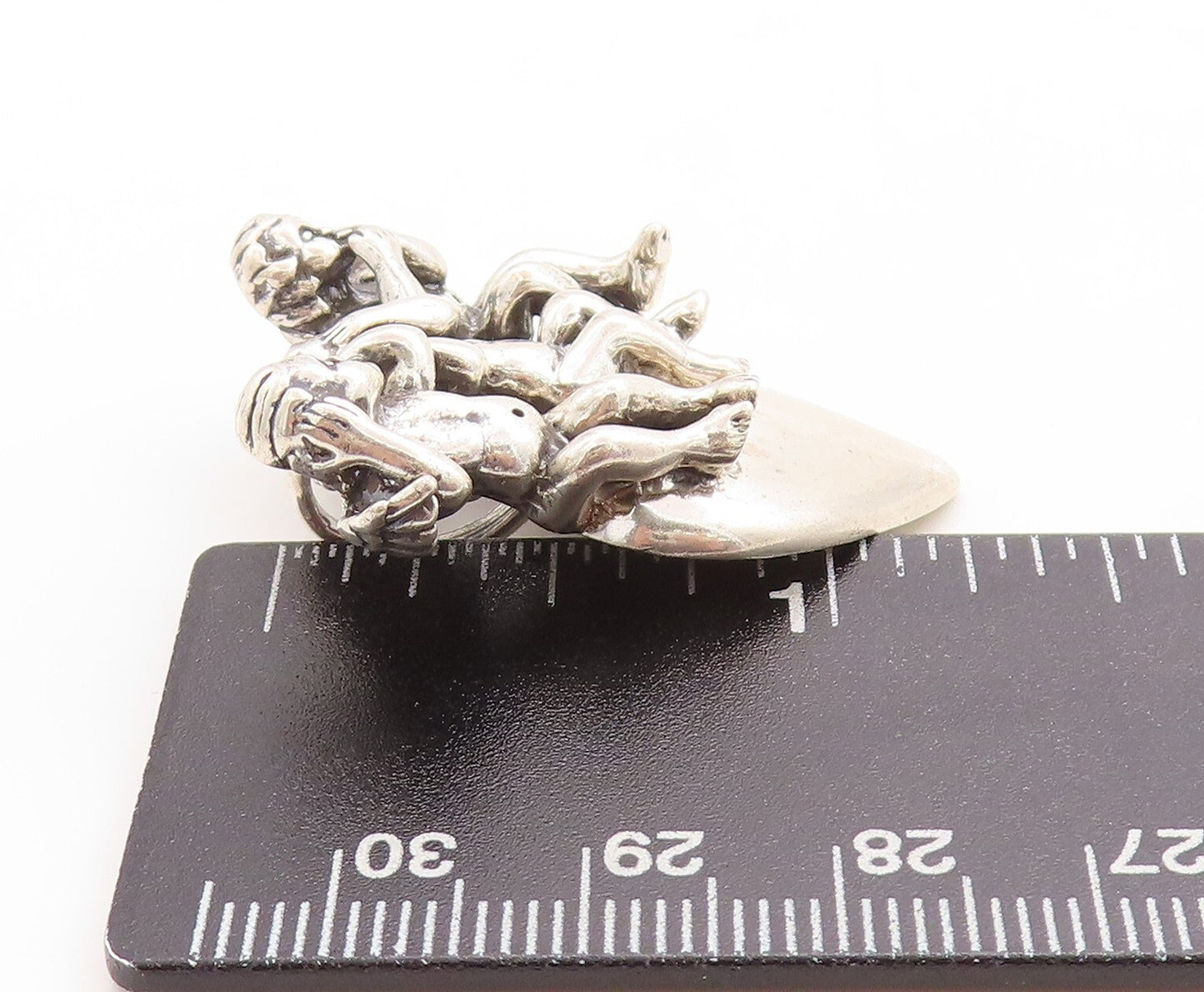 925 Sterling Silver Vintage Pendant KABANA 3 Monkeys Of Gandhiji Heart PT23784