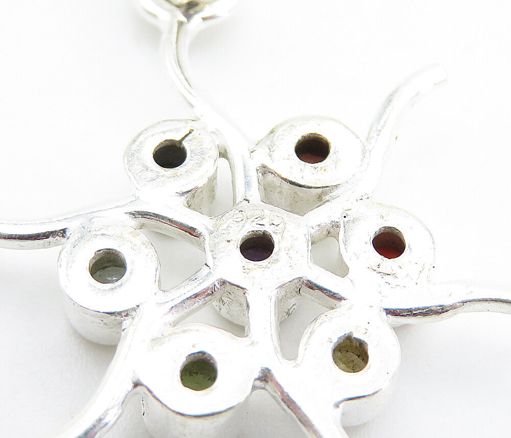 925 Silver Topaz Peridot Amethyst Citrine & Tanzanite Floral Pendant PT6022