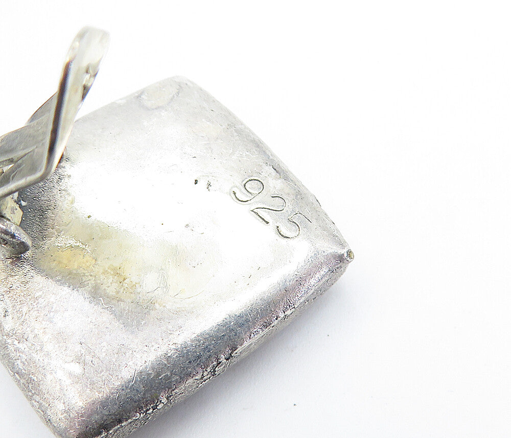 925 Sterling Silver Vintage Basket Weave Square Non Pierce Earrings EG2059