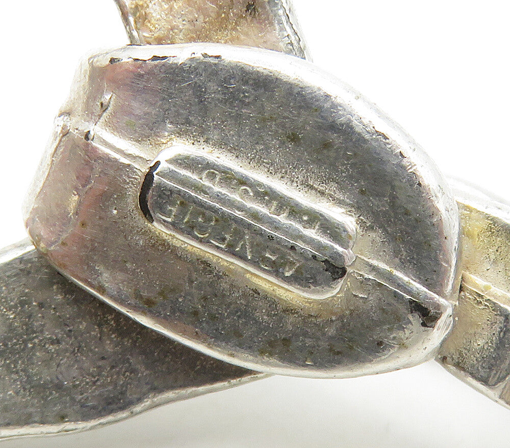 HATTIE CARNEGIE 925 Silver Vintage RARE Hammered Heavy Chain Bracelet BT6237