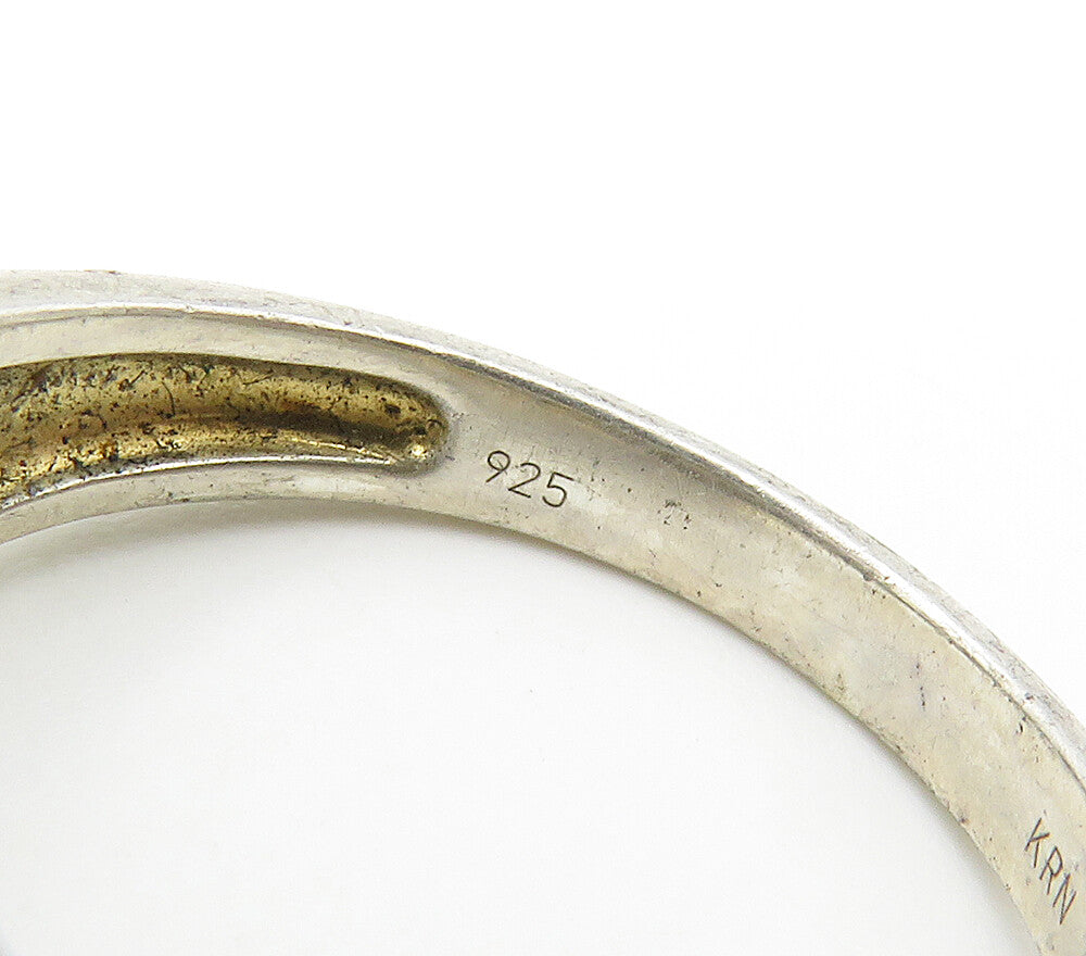 925 Sterling Silver Vintage Genuine Diamonds Split Band Ring Sz 8 RG15978