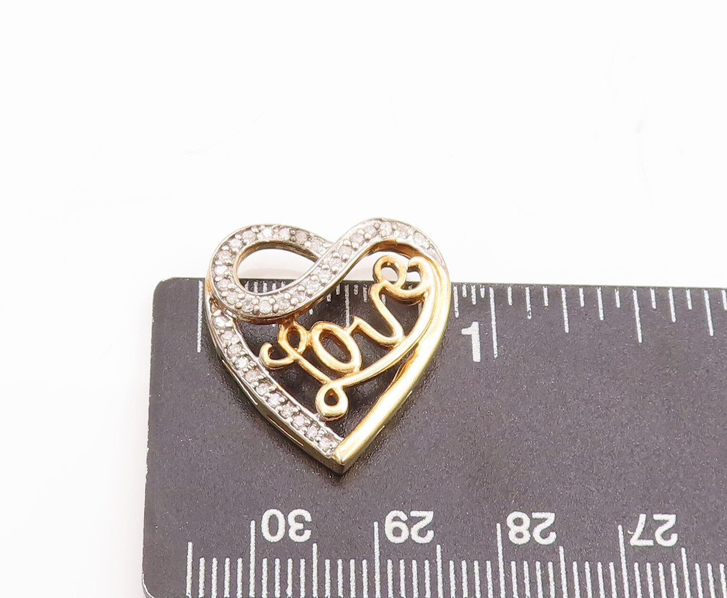 925 Sterling Silver Vintage Pendant Cutout Real Diamonds Love Heart PT23070