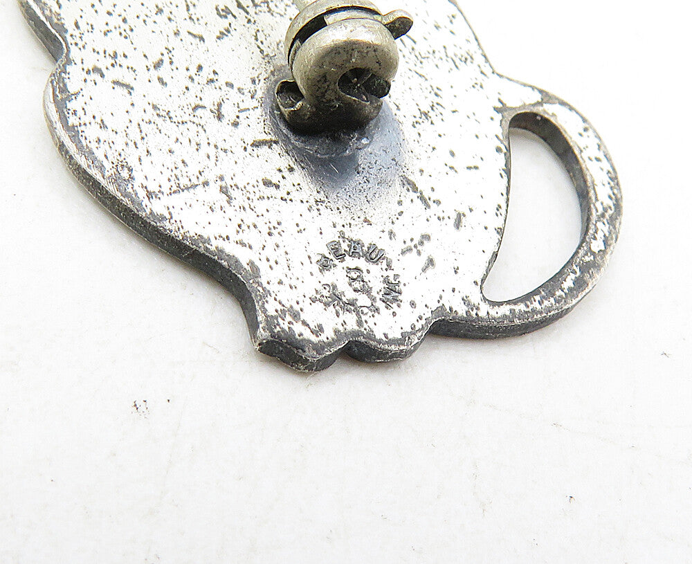925 Sterling Silver Vintage Dark Tone Sitting Cat Motif Brooch Pin BP3449