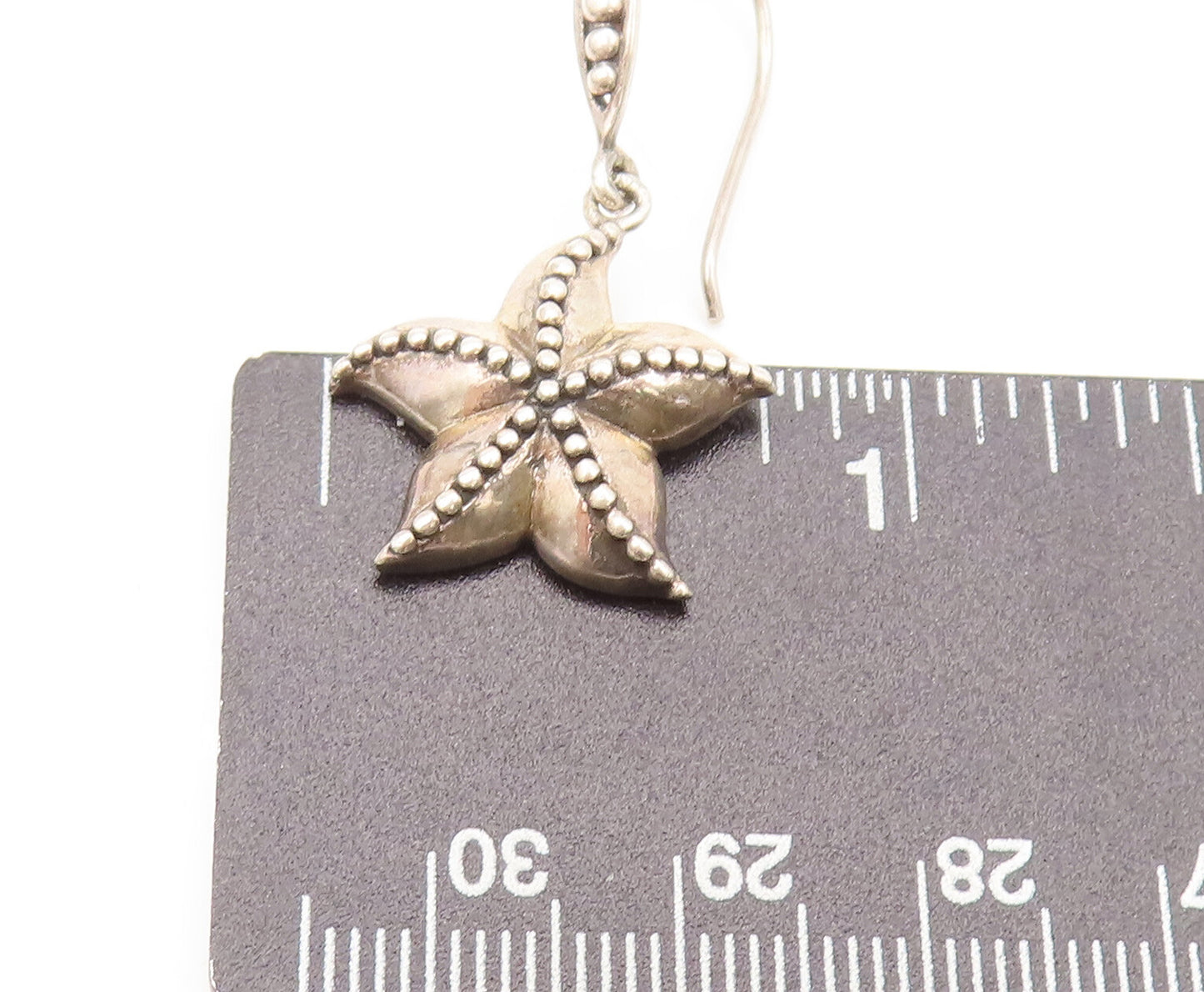 925 Sterling Silver Vintage Solid Cutout Beaded Starfish Earrings EG12765