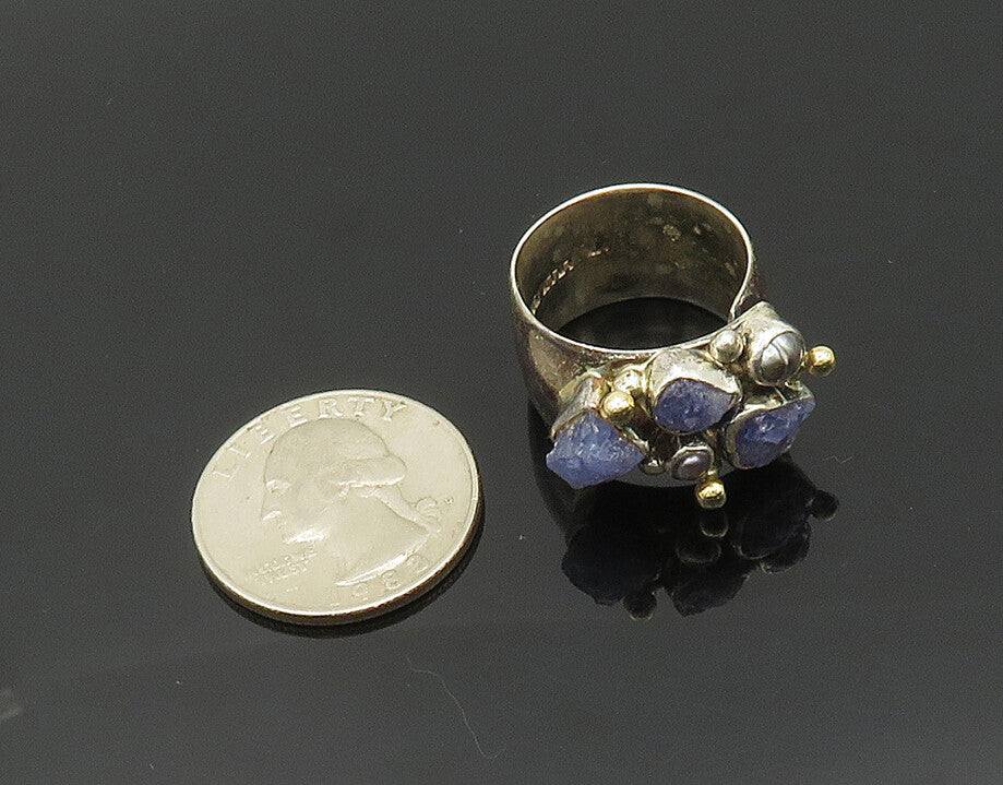 LILLY BARRACK 925 Silver & 14K GOLD Vintage Tanzanite Band Ring Sz 8 RG20013