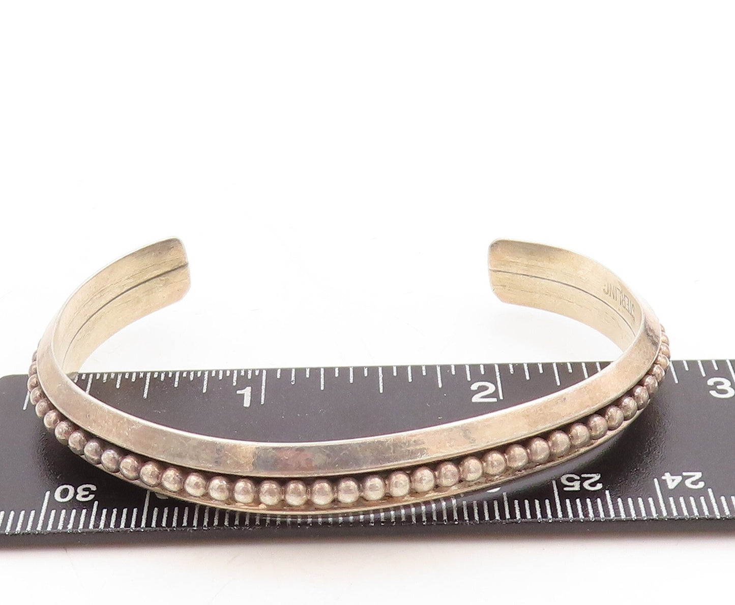 925 Sterling Silver Vintage Bracelet NAVAJO Minimalist Beaded Cuff BT10962