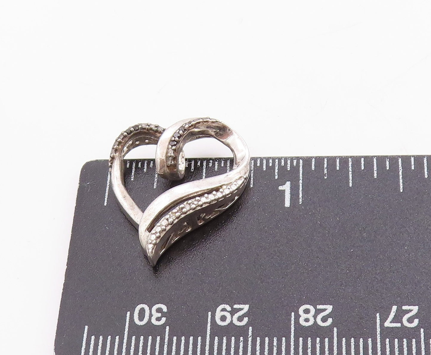 925 Sterling Silver Vintage Pendant Genuine Diamonds Twisted Love Heart PT24752
