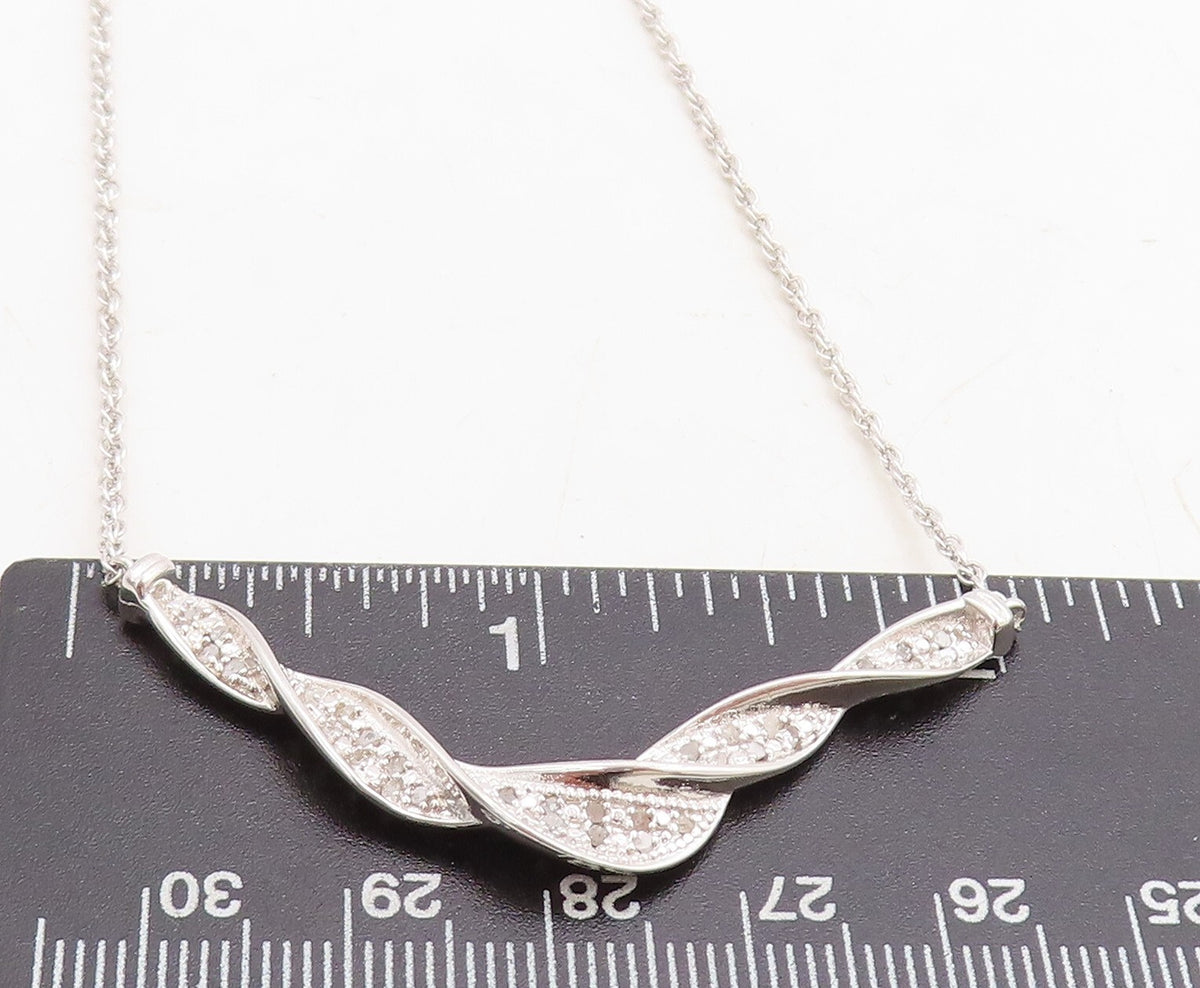 925 Sterling Silver Genuine Diamonds Shiny Twist Chain Necklace NE1937