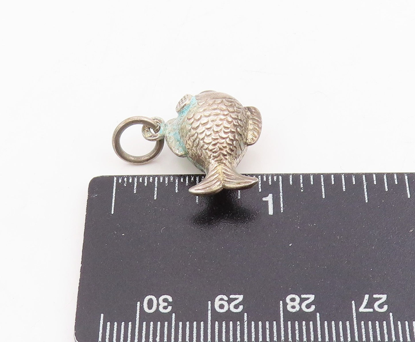 925 Sterling Silver Vintage Pendant Etched Nautical Lucky Koi Fish Charm PT25750