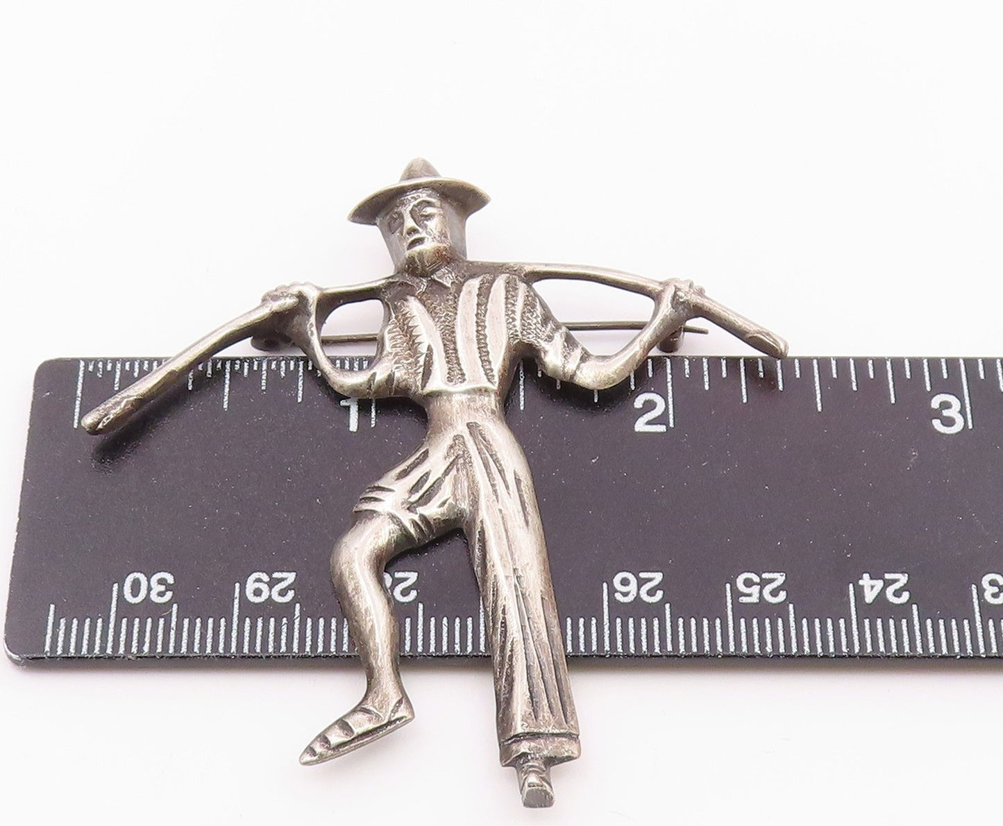 MEXICO 925 Silver Vintage Antique Man With Carrying Pole Brooch Pin BP8930