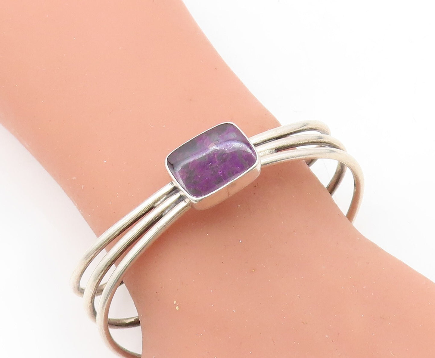 925 Sterling Silver Vintage Purple Jasper Split Shank Cuff Bracelet BT3087