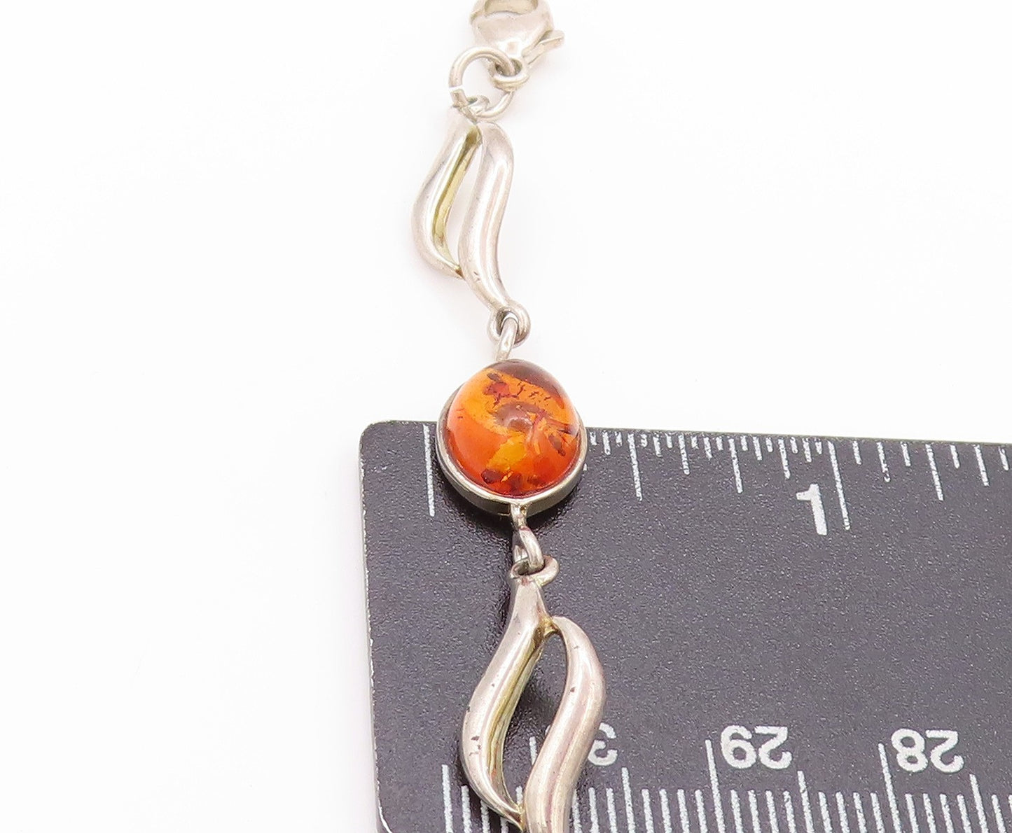 925 Sterling Silver Vintage Bracelet Cabochon Honey Amber Swirly Design BT11257