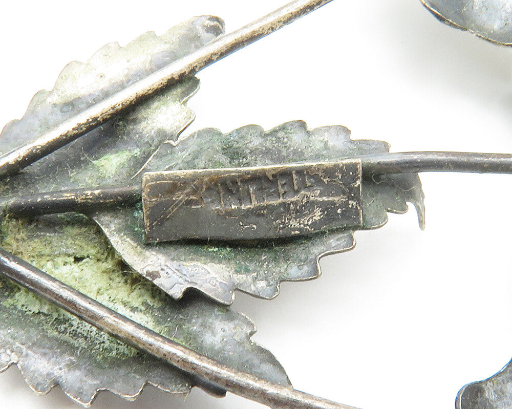 925 Sterling Silver Vintage Antique Oxidized Flower Bunch Brooch Pin BP5371